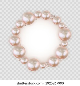 Abstract pastel circle frame of pink pearls on transpatent background. Vector Illustration EPS10
