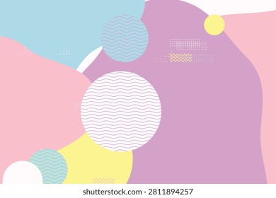 Abstract pastel circles with wavy patterns on gradient background, purple