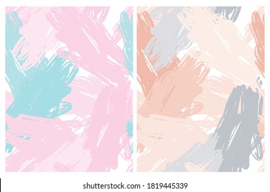 Abstract Pastel Color Geometric Seamless Vector Pattern. Pink and Gray Irregular Brush Dabs Isolated on a White Background. Funny Doodle Print. Simple Infantile Style Repeatable Design.