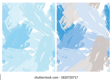 Abstract Pastel Color Geometric Seamless Vector Pattern. Blue and Gray Irregular Brush Dabs Isolated on a White Background. Funny Doodle Print. Simple Infantile Style Repeatable Design.