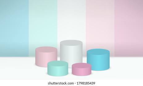 Abstract pastel color and gradient light background with studio backdrops. Blank display or clean room for showing product.Minimalist mockup for podium display or showcase.Vector illustration.