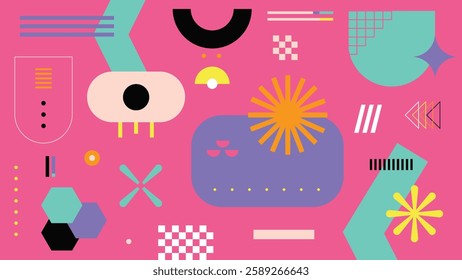 Abstract pastel colored geometric shape of modern elements use for cover design, template design, advertising, print. Memphis design. Minimal cover template design. Education content.