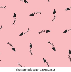 Abstract Pastel Colors Fishbone Shapes Repeating Vector Pattern Isolated Background