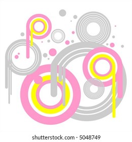 Abstract pastel composition from pink, yellow and grey circles on a white background.