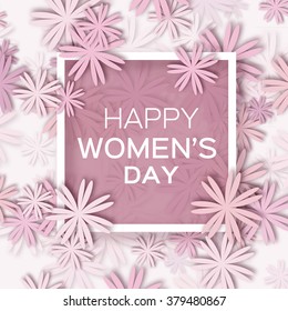 Abstract Pastel Floral Greeting card - International Happy Women's Day - 8 March holiday background with paper cut Frame Flowers. Happy Mother's Day. Trendy Design Template. Vector illustration.