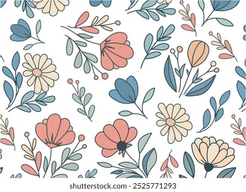 Abstract pastel flower bouquet pattern. Blooming spring flowers in elegant. Flowers in pastel colors.eps 10.