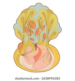 Abstract pastel forest with a lonely figure – symbolic illustration of neurodiversity, autism, and inclusion Surreal abstract illustration of a person standing alone 