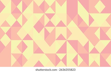 Abstract pastel geometric pattern.  Seamless triangle mosaic design in soft pink and yellow hues. Ideal for backgrounds, textiles, and branding.  Evokes feelings of calm and optimism.