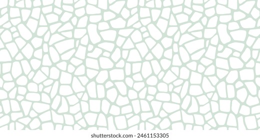 Abstract pastel giraffe skin spots seamless pattern. White organic cut out shapes on pastel green background, simple flat style. Hand drawn soft pastel terrazzo mosaic texture gender neutral print.