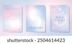 Abstract pastel gradient background vector set. Minimalist style cover template with heart, moon, sparkle. Modern wallpaper design perfect for poster, flyer, social media, card, prints.