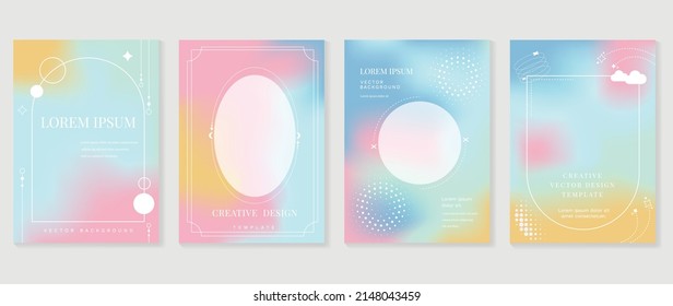 Abstract Pastel Gradient Fluid Liquid Cover Template. Set Of Modern Poster With Vibrant Graphic Color, Hologram, Thin Line. Minimal Style Design For Flyer, Brochure, Background, Wallpaper, Banner.