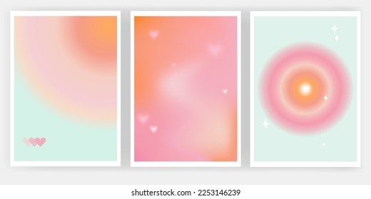 Abstract pastel gradient graphic backgrounds. Useful for web, greeting cards, event invitation, discount voucher, advertising, cover, flyer, poster, prints. Modern aesthetic. Set of romantic love card