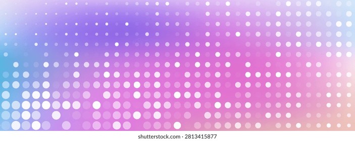 Abstract pastel halftone dots background. Minimal colorful purple and pink gradient vector backdrop with white round circle pattern for web banner.