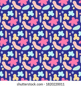 Abstract pastel hand drawn vector seamless pattern in kids doodle style