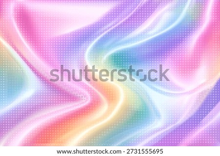 Abstract Pastel Holographic Vector Texture with Iridescent Gradient Waves and Dotted Pattern in Retro Futuristic 80s Style for Textile, Packaging and Modern Design