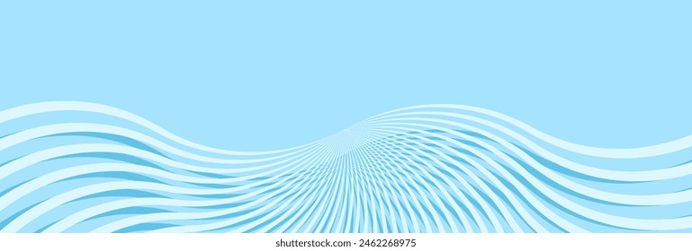 Abstract pastel light blue color background. Luxury long backdrop. Geometric art digital screen. Poster, banner. wallpaper. Invitation card. Copy space. Cover design. Wave line. Podium. Wedding. med.