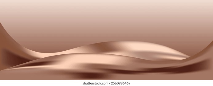 Abstract pastel Mocha Mousse color of year 2025 background. Luxury long backdrop. Geometric art digital screen. Poster, banner. wallpaper. Presentation card. Copy space. Cover design. Pearl wave line.