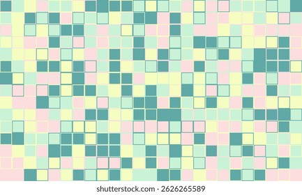Abstract pastel mosaic background.  Randomly arranged squares create a playful, vibrant texture. Perfect for websites, presentations, or textile designs.
