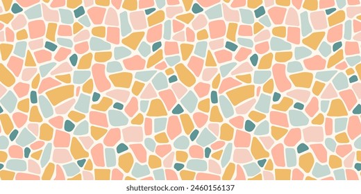 Abstractas mosaico de piedras pastel, manchas sin patrón. Fondo de Formas de manchas cortadas orgánicas en un estilo plano simple. Dibujado a mano suave mudo terrazo pastel textura género neutral mosaico de impresión.