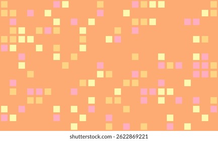 Abstract pastel orange background with scattered small squares in yellow and pink.  Perfect for website banners, presentations, or as a playful texture.
