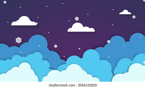 abstract pastel paper cut illustration of winter landscape with cloud.Winter mountain Christmas landscape and snowflake.Cartoon Santa Claus character,clouds.snow scene backgroun.postal card.landscape.
