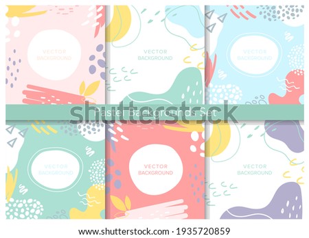 Abstract pastel patterns, cute lines circle blob geometric shapes set, creative collage