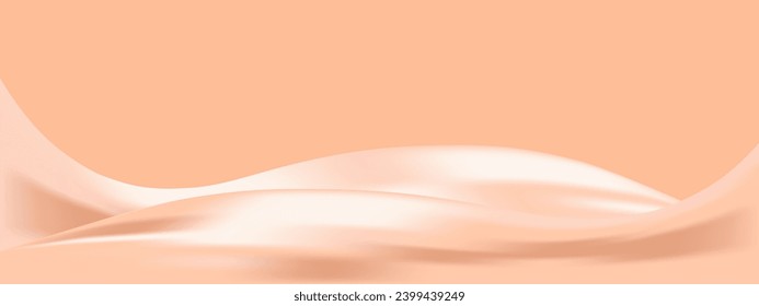 Abstract pastel Peach Fuzz color of year 2024 background. Luxury long backdrop. Geometric art digital screen. Poster, banner. wallpaper. Presentation card. Copy space. Cover design. Pearl wave line.