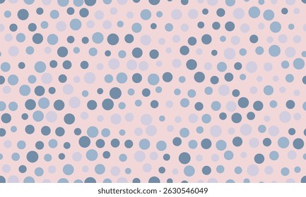 Fundo rosa pastel abstrato com círculos azuis e azuis claros de tamanhos variados.  Perfeito para banners de site, design têxtil ou marca divertida.