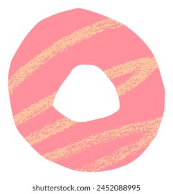 Abstract pastel pink and peach cut out doughnut circle shape, transparent background. Organic rounded blob shape collage vector element with textured crayon or brush scribble lines.