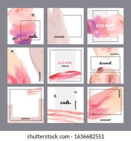 Abstract Pastel Pink Watercolor Instagram Social Network Profile Banner Frame Template Set