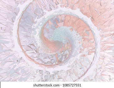 Abstract pastel polygonal spiral shatter background with blue and pink color tone