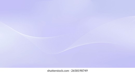 Abstractas fondo degradado púrpura pastel con sutiles líneas onduladas blancas - Ilustración vectorial minimalista futurista. Elegantes rayas curvadas pálidas, suaves y dinámicas. Plantilla de diseño limpio ligero.