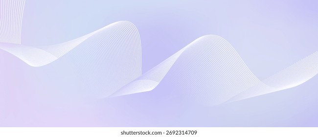 Abstract pastel purple gradient background with white subtle wavy lines - futuristic minimalist vector illustration. Elegant pale curved stripes, smooth dynamic swooshes. Light clean design template.