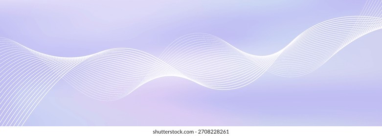 Abstractas fondo degradado púrpura pastel con sutiles líneas onduladas blancas - Ilustración vectorial minimalista futurista. Elegantes rayas curvadas pálidas, suaves y dinámicas. Plantilla de diseño limpio ligero.
