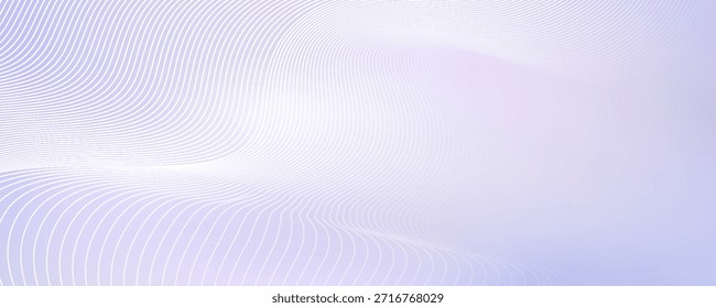 Fundo de gradiente roxo pastel abstrato com linhas onduladas sutis brancas - ilustração vetorial minimalista futurista. Elegante listras curvas pálidas. moderno, vetor