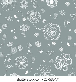 Abstract pastel seamless floral pattern with flowers and little birds