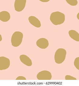 Abstract pastel seamless pattern Gold and pink Ovals and circles with hand drawn marks, vector repeated texture