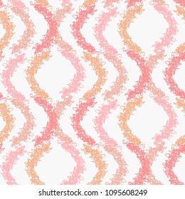 Abstract pastel seamless pattern with pink scribble wavy elements. Cute orange kids texture with scribbled geometric semicircles in retro scandinavian style for textile, wrapping paper, surface