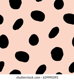 Abstract pastel seamless pattern. Pink and black colors, spring summer fashion trendy background. Ovals and circles with hand drawn marks, vector repeated texture