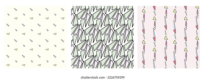 Abstract pastel seamless pattern set , hand drawn geometry elements for kids 