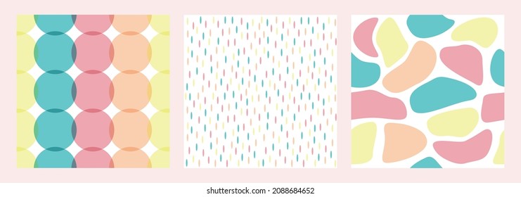 Abstract pastel seamless pattern with stones, ovals and circles. Light blue and pink colors. Hand drawn-doodle.Ideal for fabric, decor, print, textile, Fashion print, clothes, apparel