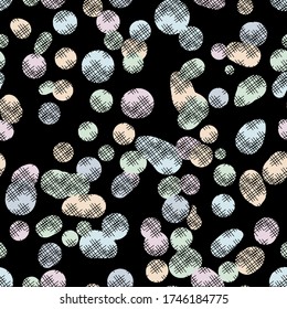 Abstract pastel spots seamless vector pattern on black. Unisex surface print design for fabrics, stationery, and packaging.