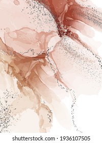 Abstract pastel watercolor Arrangements. Background Posters. Terracotta, blush, pink, ivory, beige watercolor Illustration silver elements. Marble Modern print. Wall art. Business card 