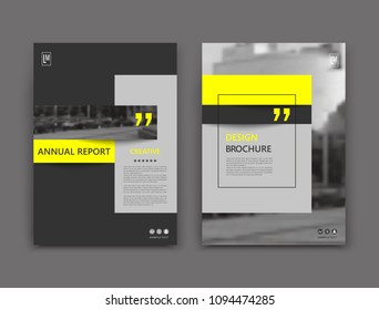 Abstract patch brochure cover design. Black  info data banner frame. Techno title sheet model set. Modern vector front page art. Urban city blurb texture. Yellow citation figure icon. Ad flyer text.