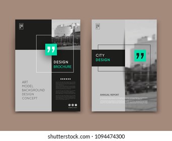 Abstract patch brochure cover design. Black  info data banner frame. Techno title sheet model set. Modern vector front page art. Urban city blurb texture. Green citation figure icon. Ad flyer text.