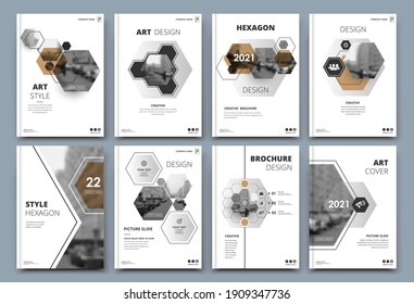 Abstract patch brochure cover design. Black info data banner frame. Techno title sheet model set. Modern vector front page art. Urban city blurb texture. Brown citation figure icon. Ad flyer text