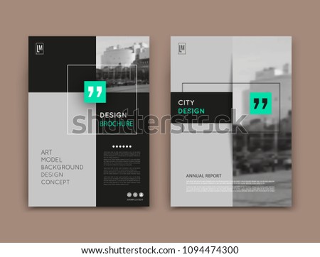 Abstract patch brochure cover design. Black  info data banner frame. Techno title sheet model set. Modern vector front page art. Urban city blurb texture. Green citation figure icon. Ad flyer text.