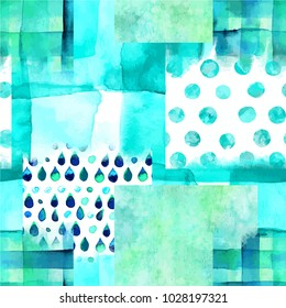 An abstract patchwork background in teal blue, cool coloured vector and watercolor texture in tiles