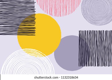 Abstract patchwork pattern background of vector doodle sketch patch work or artwork with geometric circle and line art shapes on white background