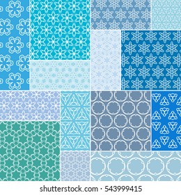 Abstract patchwork pattern, colorful decoration. Vector quilt background. Geometric line elements. Vintage tribal ethnic decorative ornament for textile or paper print